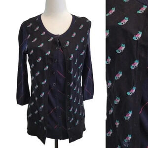 Anthropologie Moth layered fox print striped cardigan small